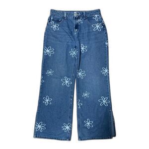 Justice Floral Print Jeans Size 18 Girls Straight Leg Blue Denim